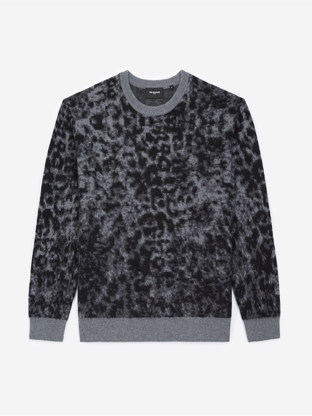 NEW The Kooples Men's Black & Gray Leopard Print Wool Crewneck Sweater